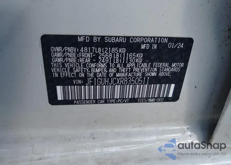 2024 Subaru Impreza Rs 5-Door из США, поврежденный, VIN JF1GUHJCXR8350511